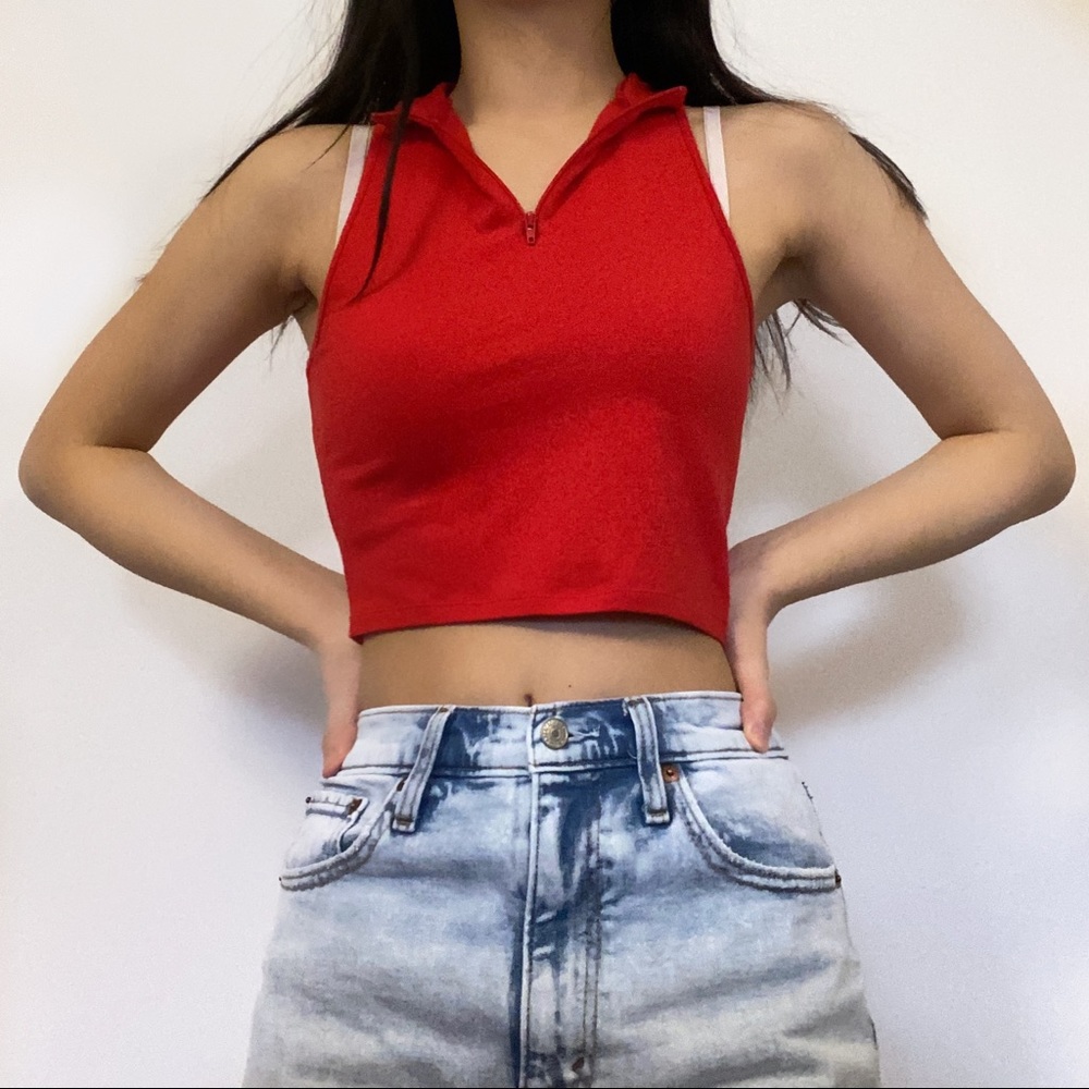 Red zip up tank top